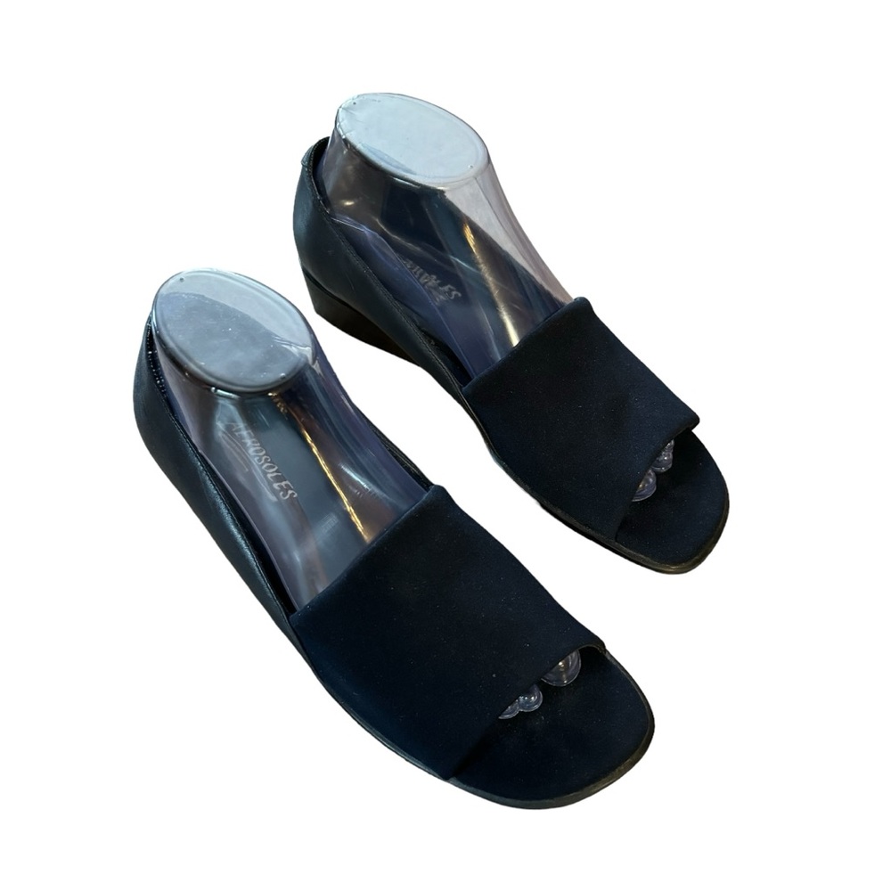 *Woman’s Aerosoles Size 8 Black Leather/Fabric Upper “Mini Pie” Wedges Shoes